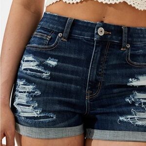 American Eagle Outfitters Blue Jean Shorts Distressed Cuffed 4